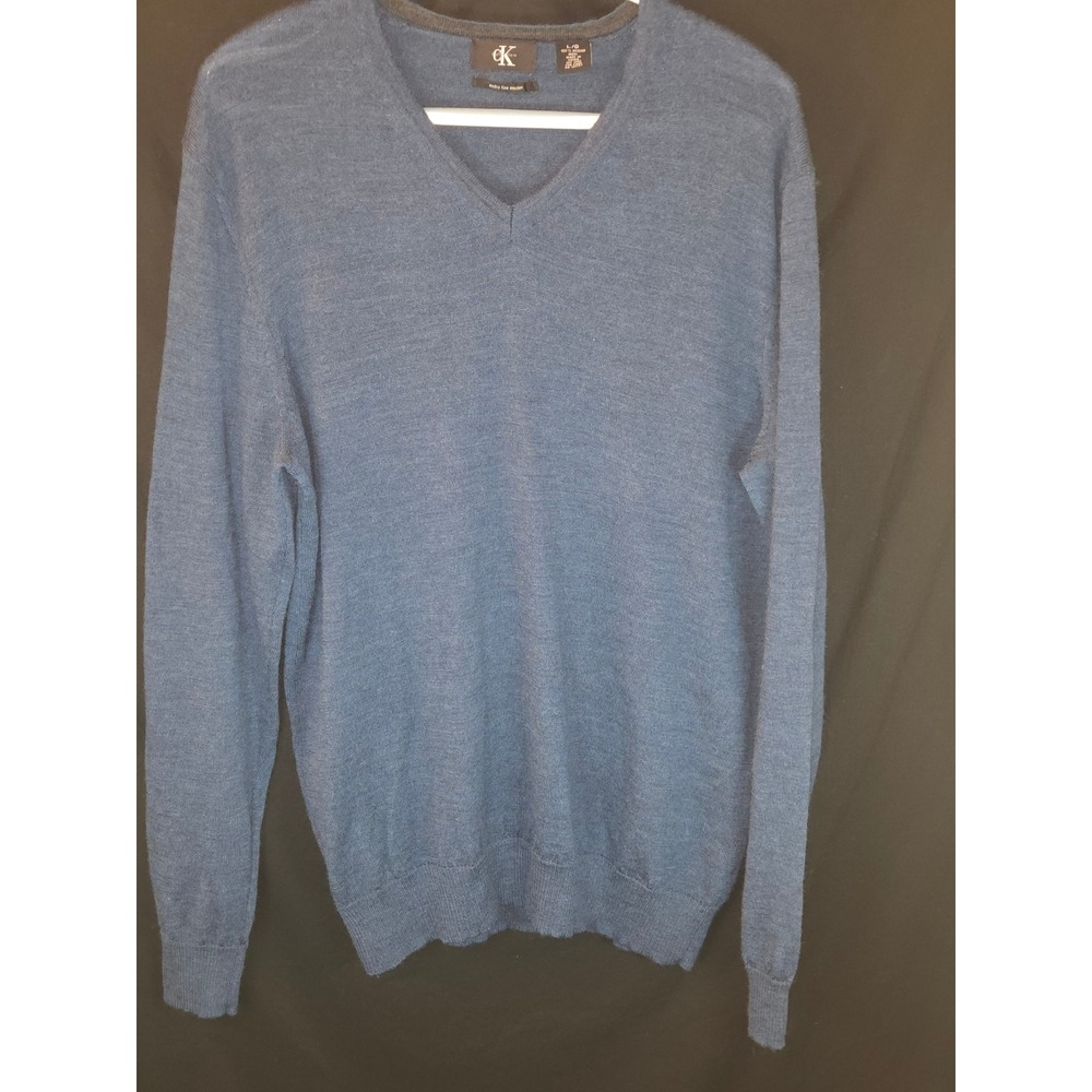 Calvin Klein Extra Fine Merino Wool Sweater Mens Large V Neck Blue